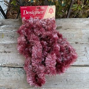 Vintage 1995 pink metallic tinsel garland nwt 15 foot holiday decor